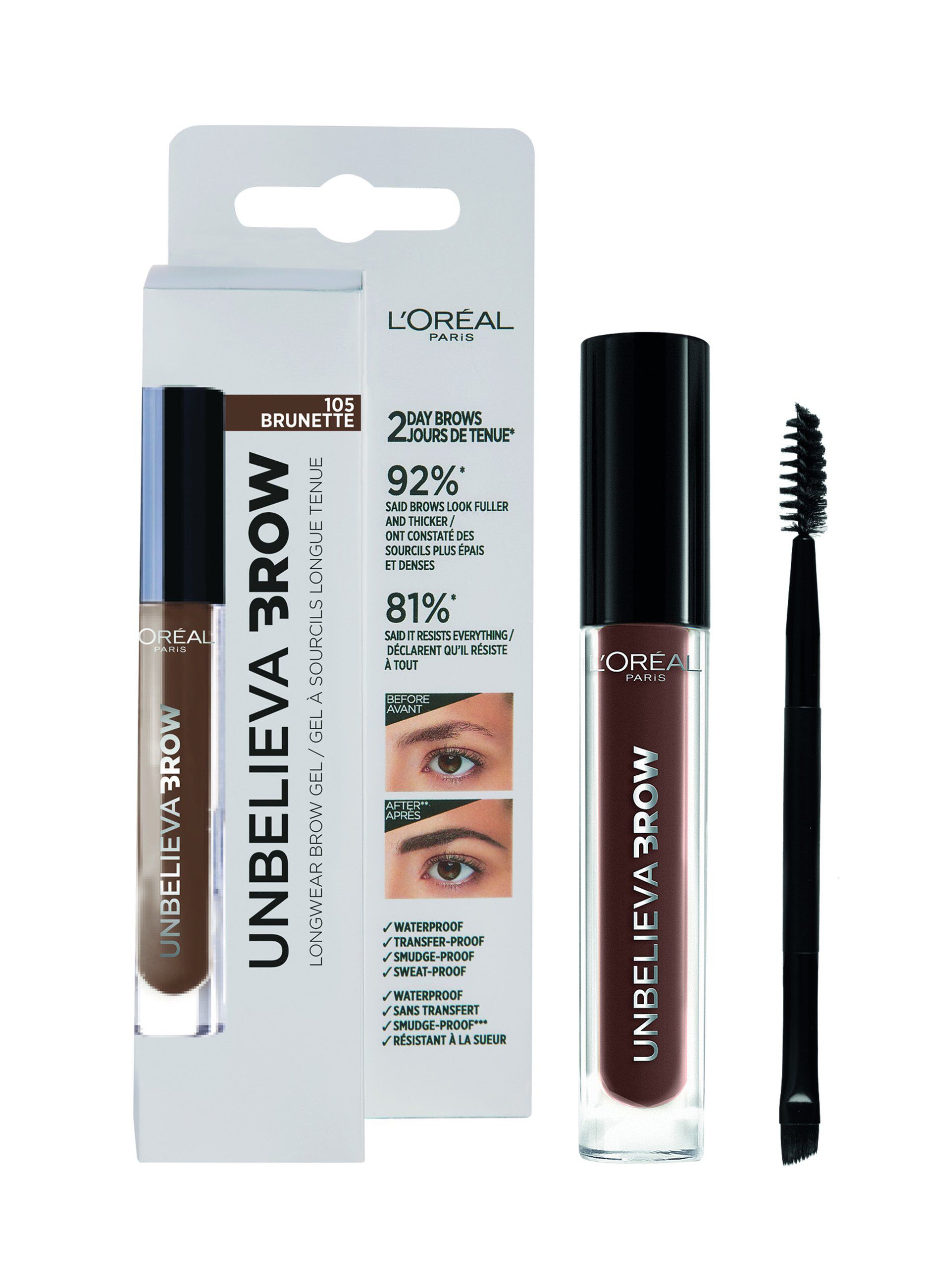 L'Oréal Paris Unbelievabrow, Gel per Sopracciglia a Lunga Tenuta Waterproof, Colore: Brunette (105), 3,4 ml._0