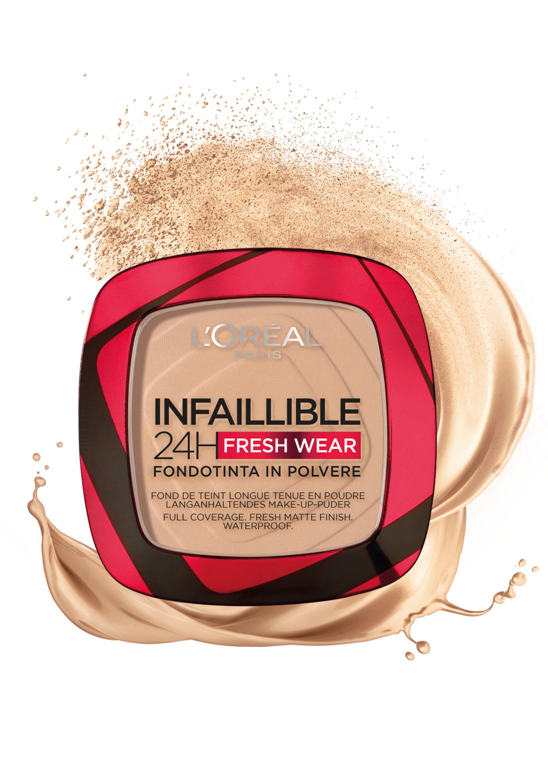 L'Oréal Paris Fondotinta compatto Infaillible 24H Fresh Wear, Formula in Polvere a Lunga Tenuta, Mask-Friendly, Low-Transfer e Waterproof, Copre come un fondotinta e opacizza come una polvere, 130 Beige Peau/True Beige._2