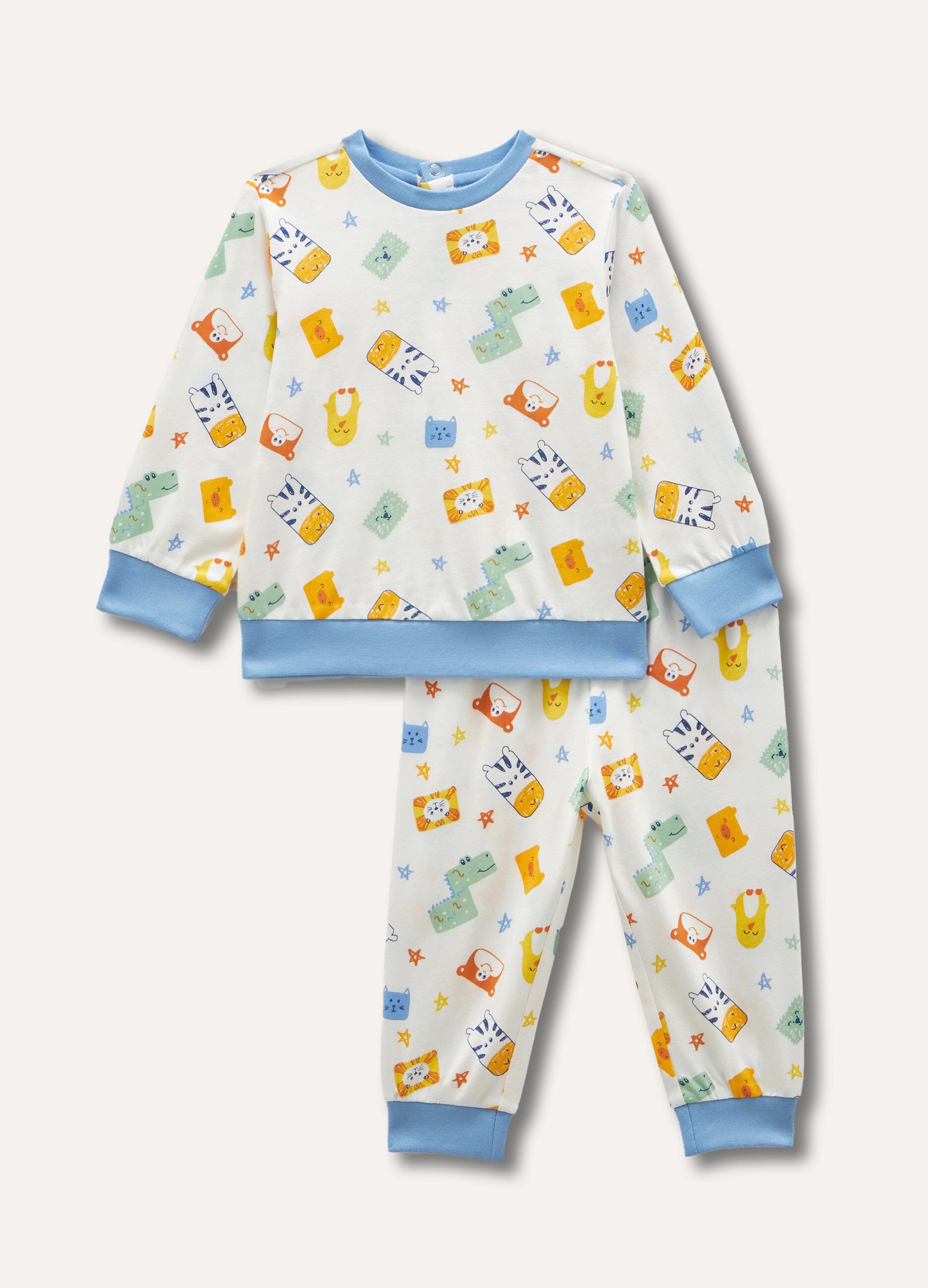 Set pigiama lungo in puro cotone stampato neonato_0