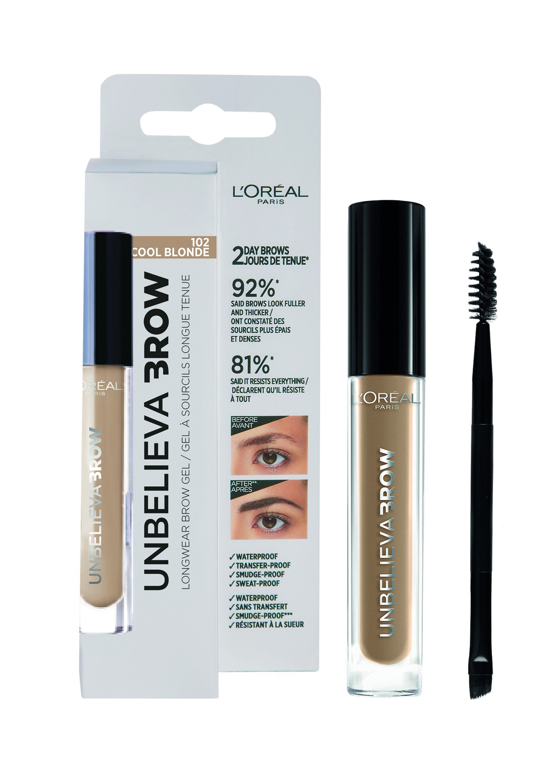 L'Oréal Paris Unbelievabrow, Gel per Sopracciglia a Lunga Tenuta Waterproof, Colore: Cool Blonde (102), 3,4 ml._0