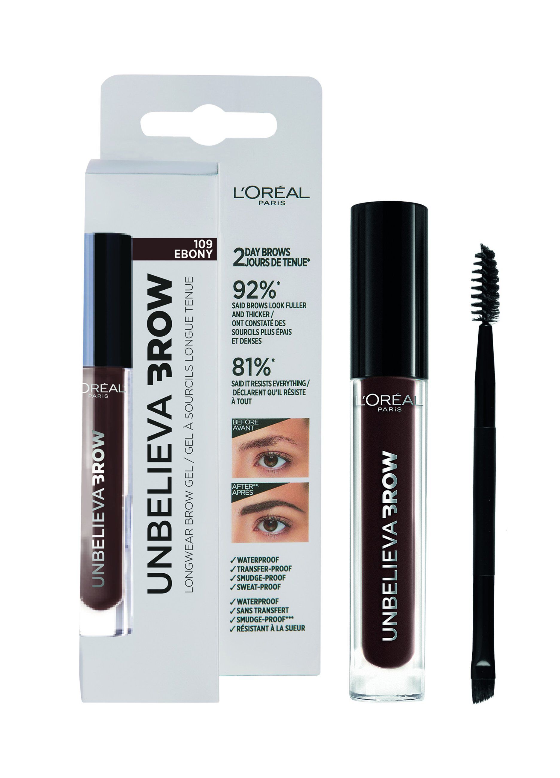 L'Oréal Paris Unbelievabrow, Gel per Sopracciglia a Lunga Tenuta Waterproof, Colore: Ebony (109), 3,4 ml._0