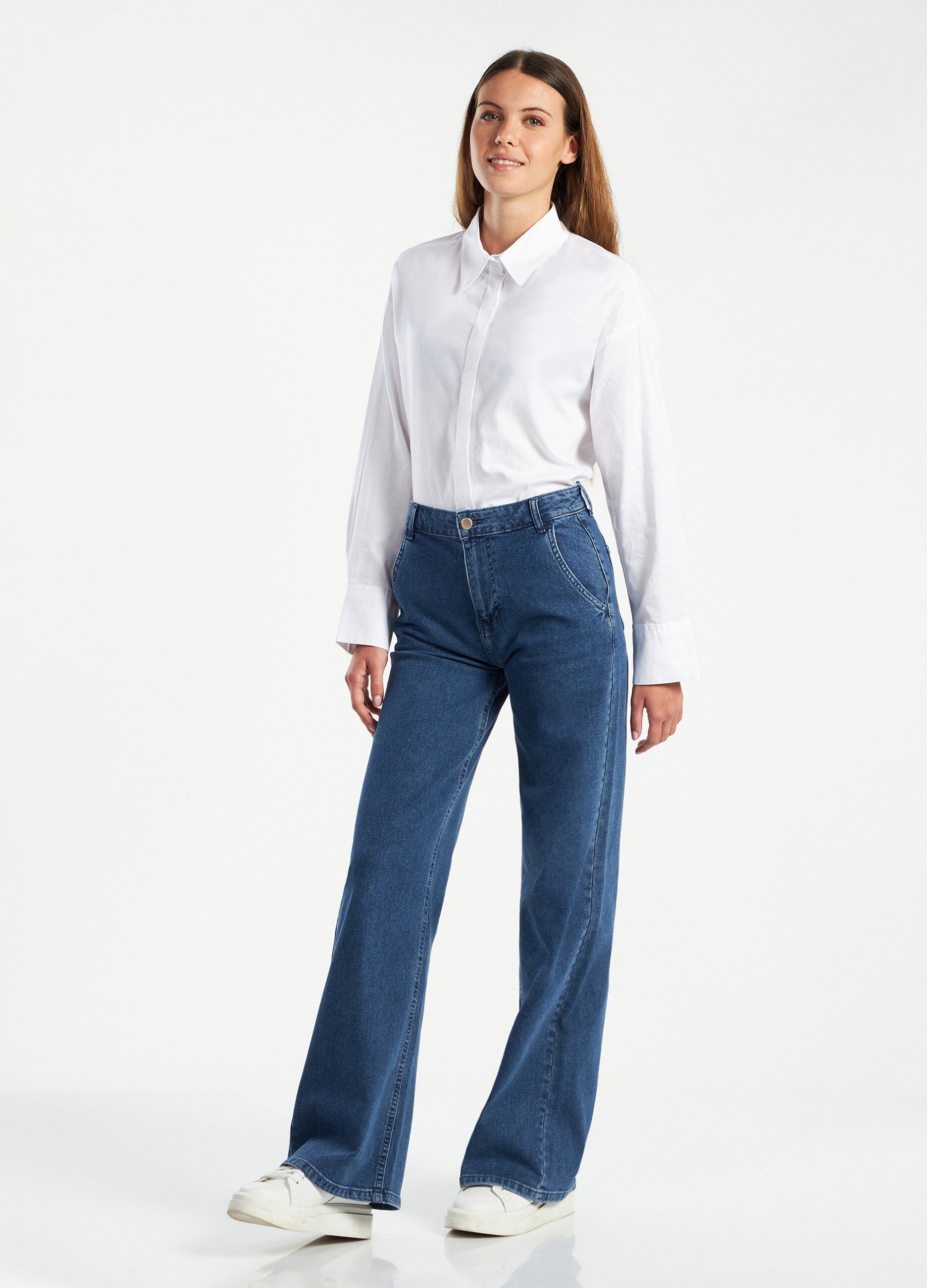 Jeans wide leg in cotone elasticizzato donna_0