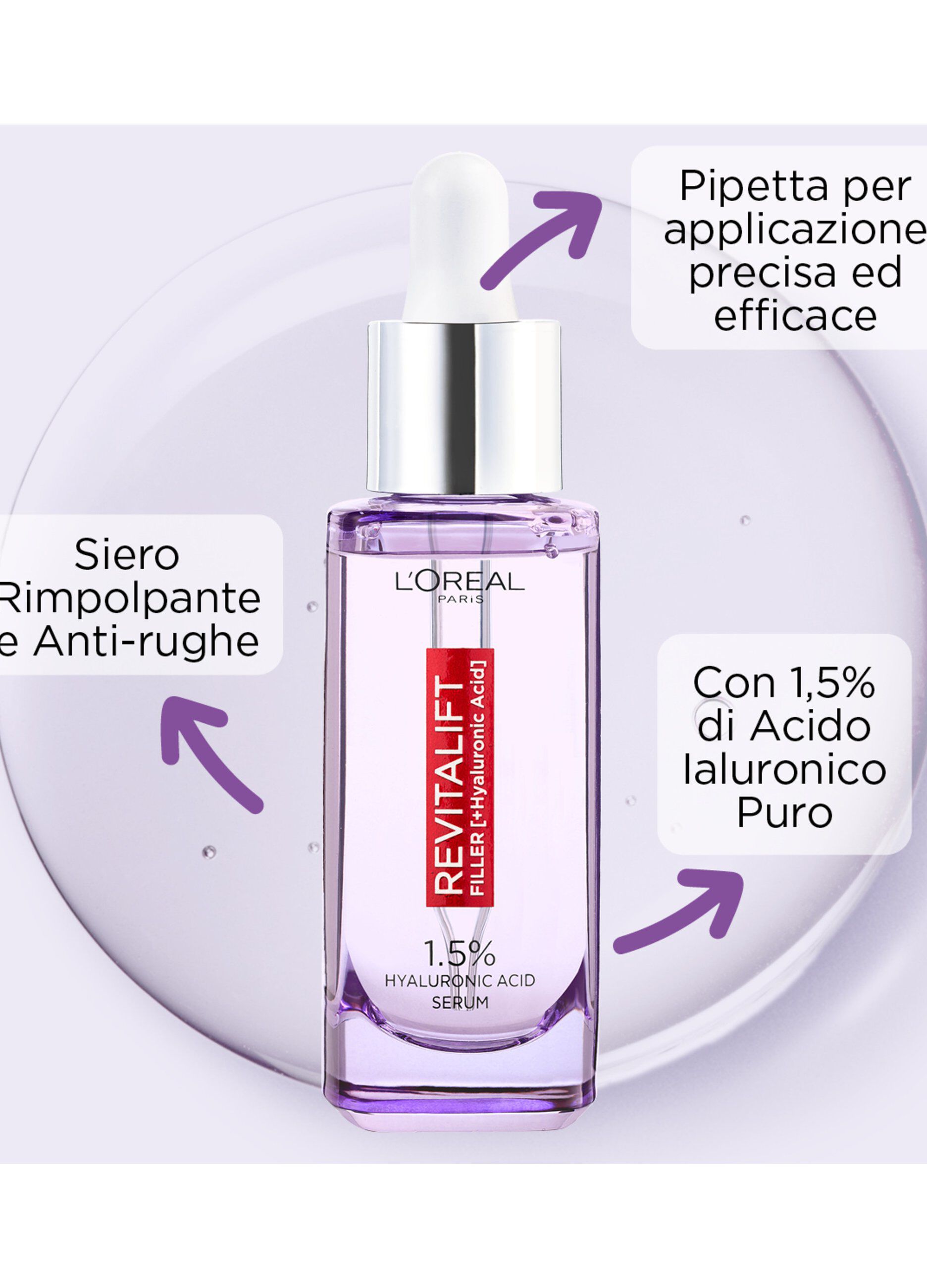 L'Oréal Paris Siero Viso Revitalift Filler, Azione Rimpolpante e Anti-Rughe, Altamente Concentrato con Acido Ialuronico al 1.5%, 30 ml._3