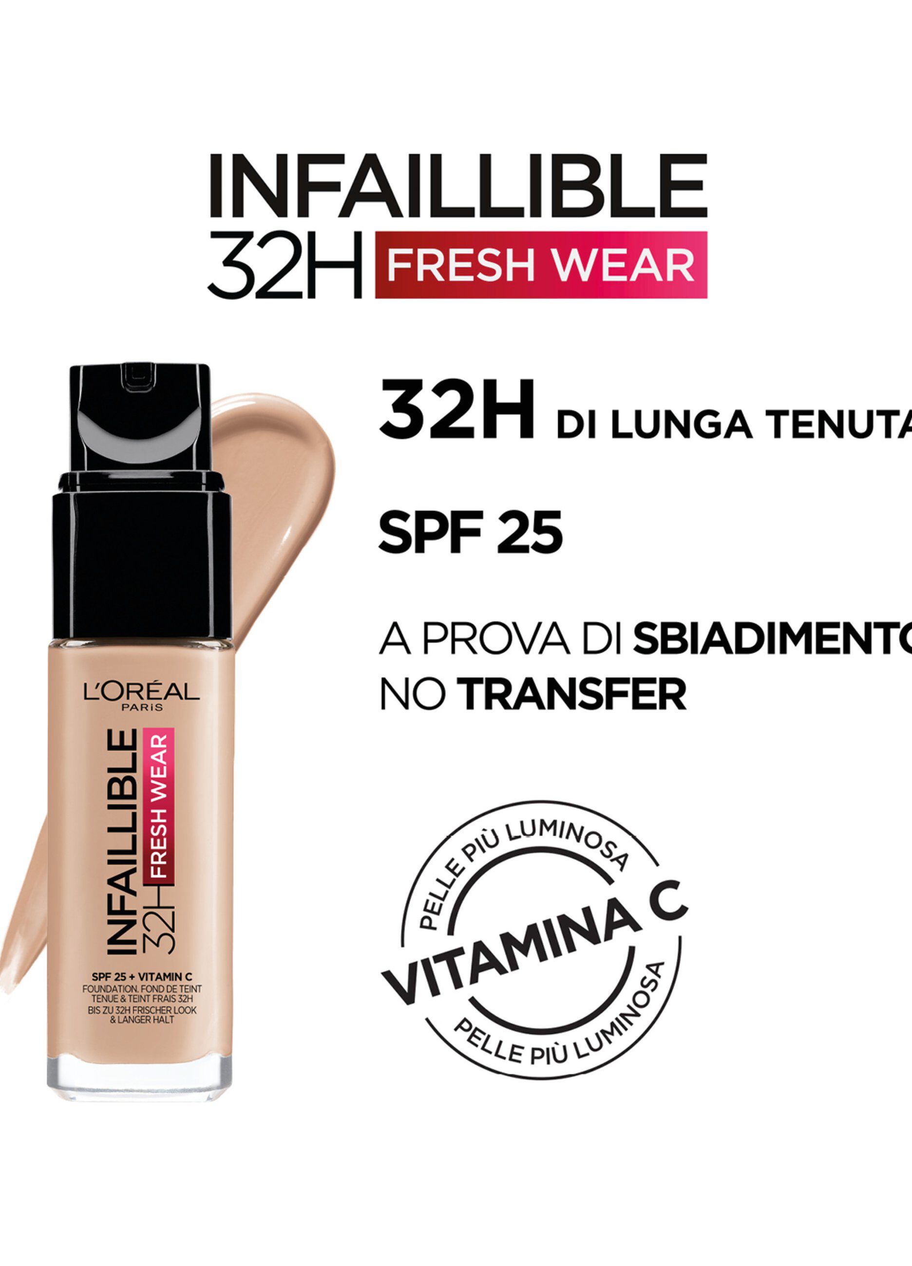 L'Oréal Paris Fondotinta Liquido Infaillible 32H, Coprente a Lunga Tenuta 32H, Formula Waterproof Idratante, 110 Vanille Rosé, 30ml._1