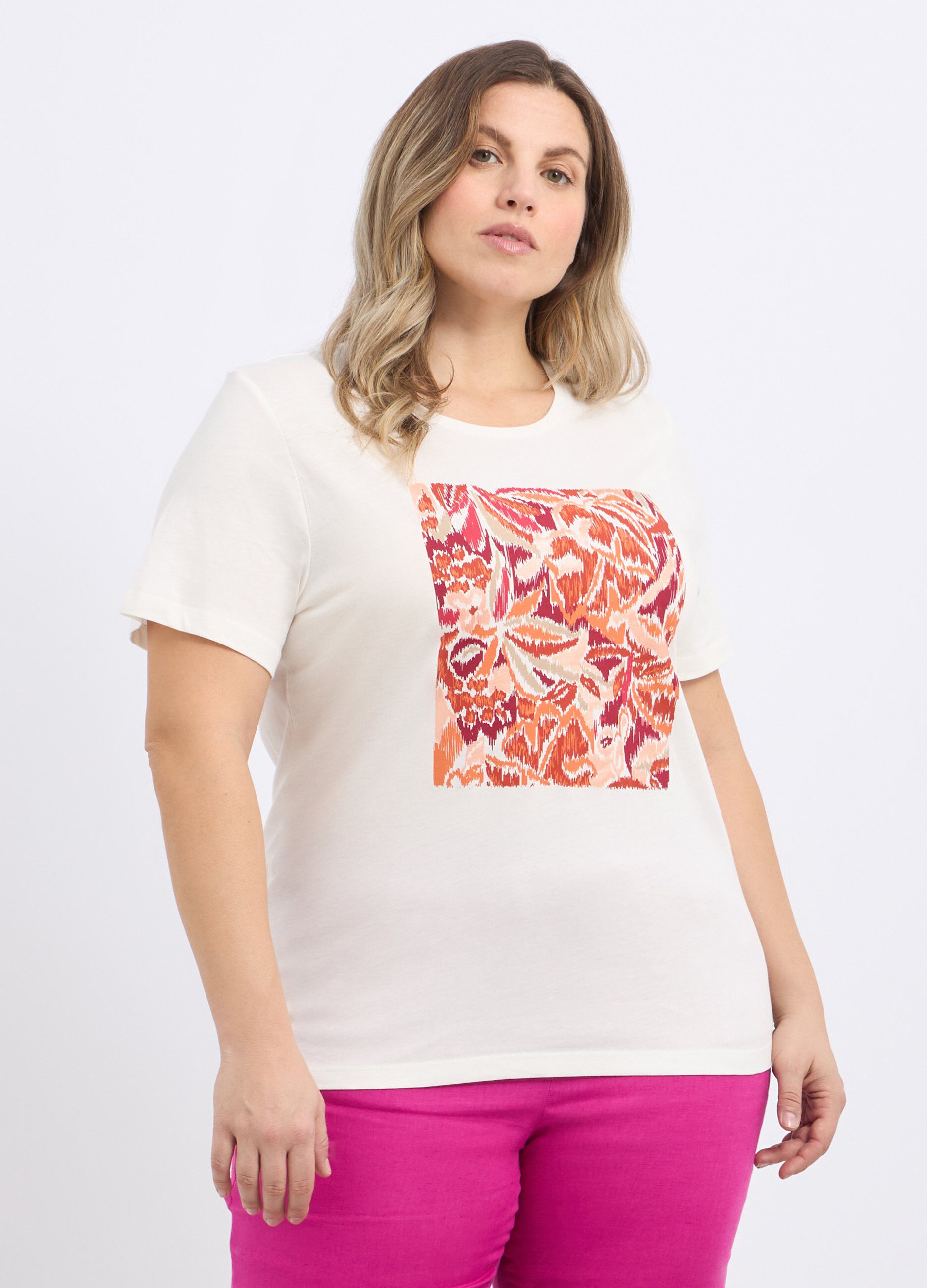 T-shirt in puro cotone con stampa donna curvy_0