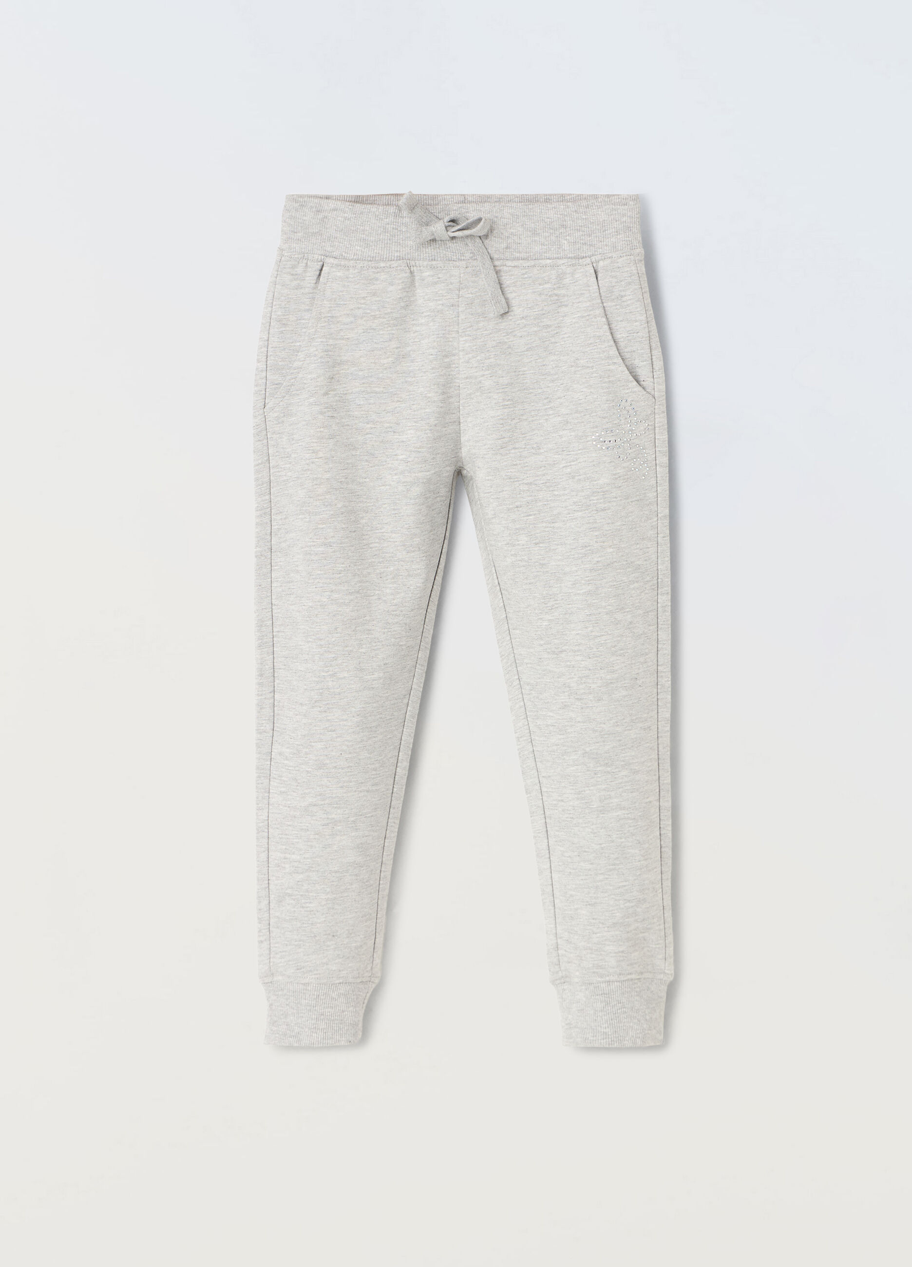 Joggers in french terry stretch con strass bambina_0