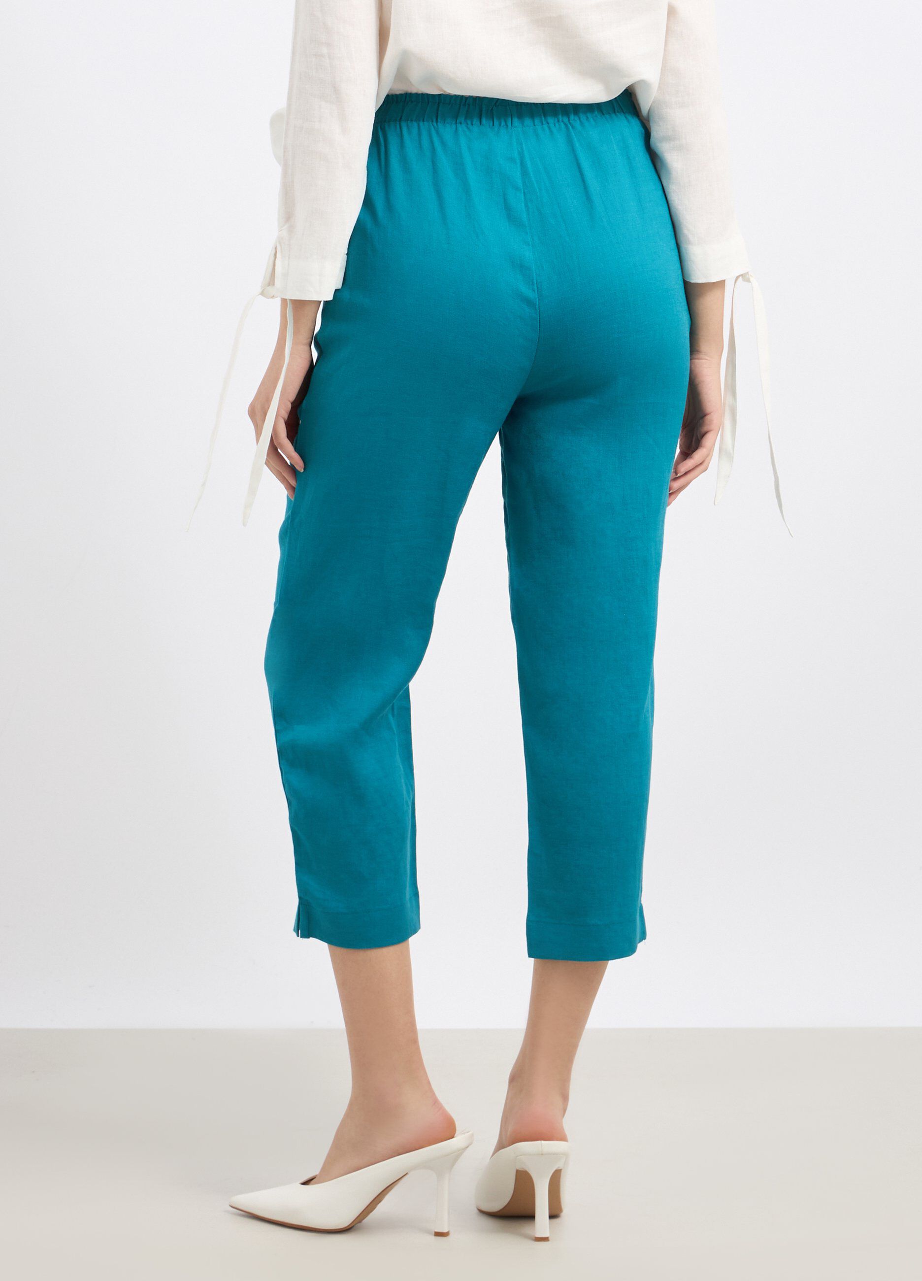 Pantaloni cropped in puro lino donna_1