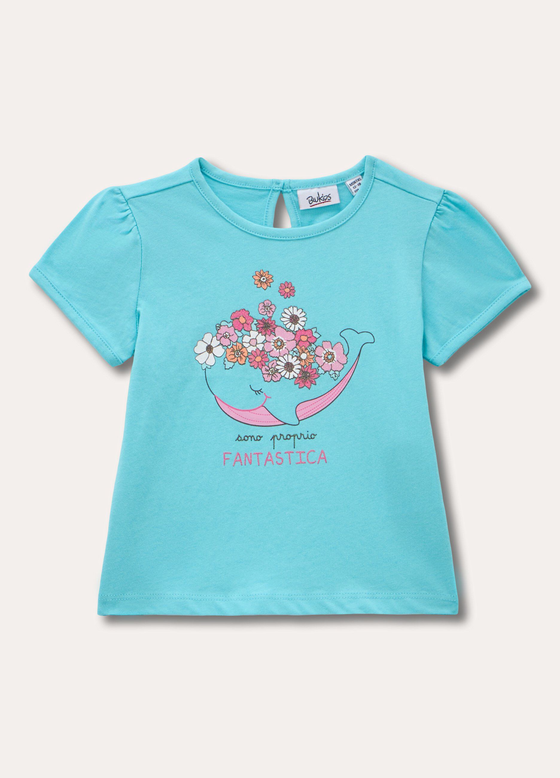 T-shirt in puro cotone con stampa neonata_0