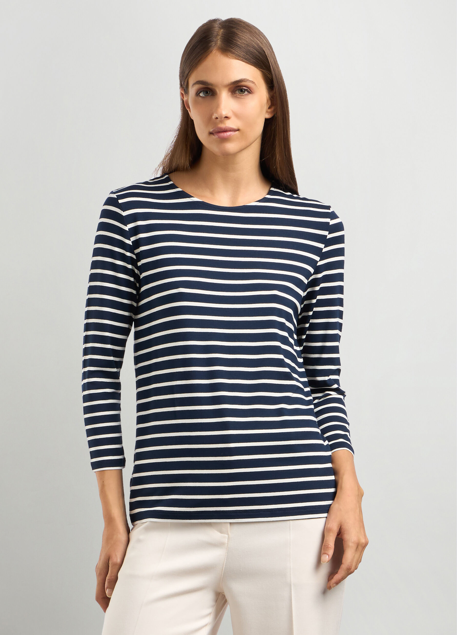 T-shirt rigata in viscosa stretch donna