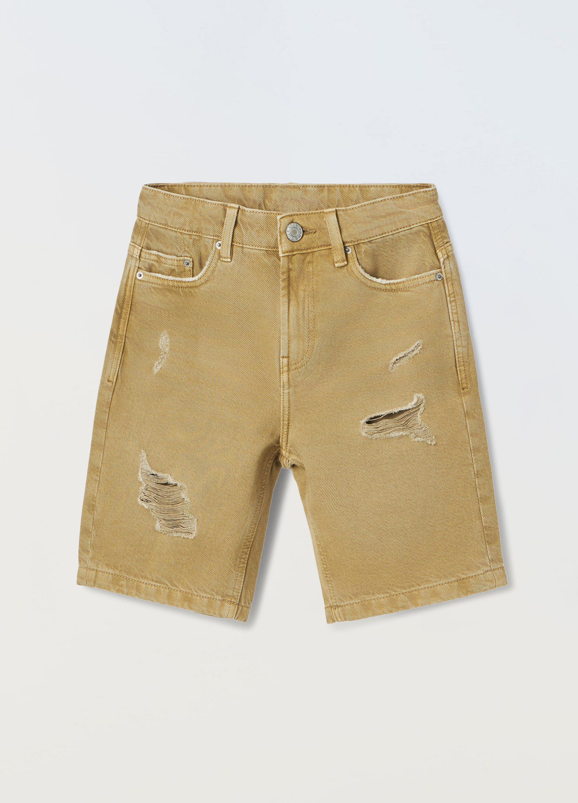 Shorts ripped in denim di puro cotone ragazzo_0