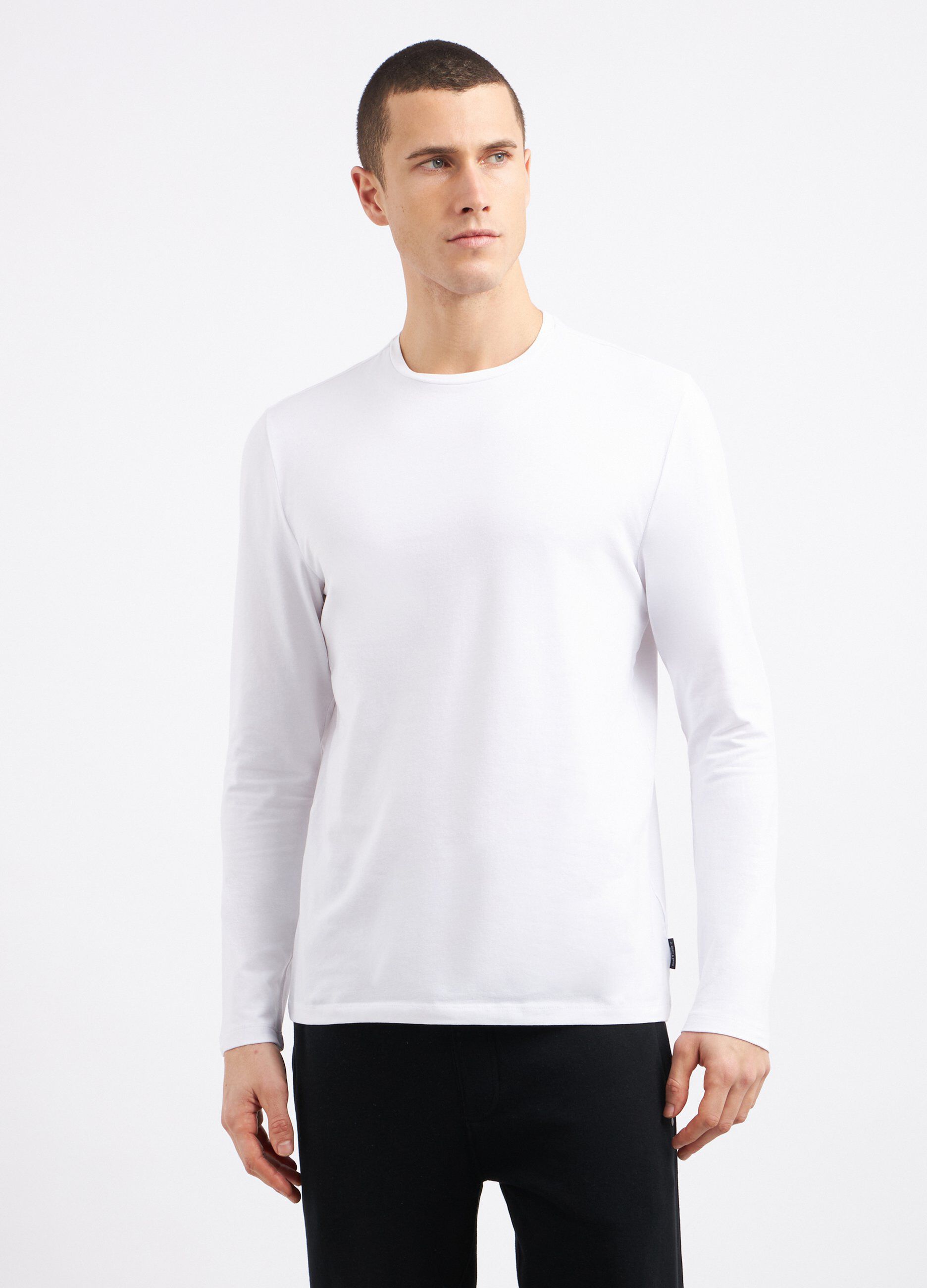 T-shirt a maniche lunghe in cotone stretch uomo_0