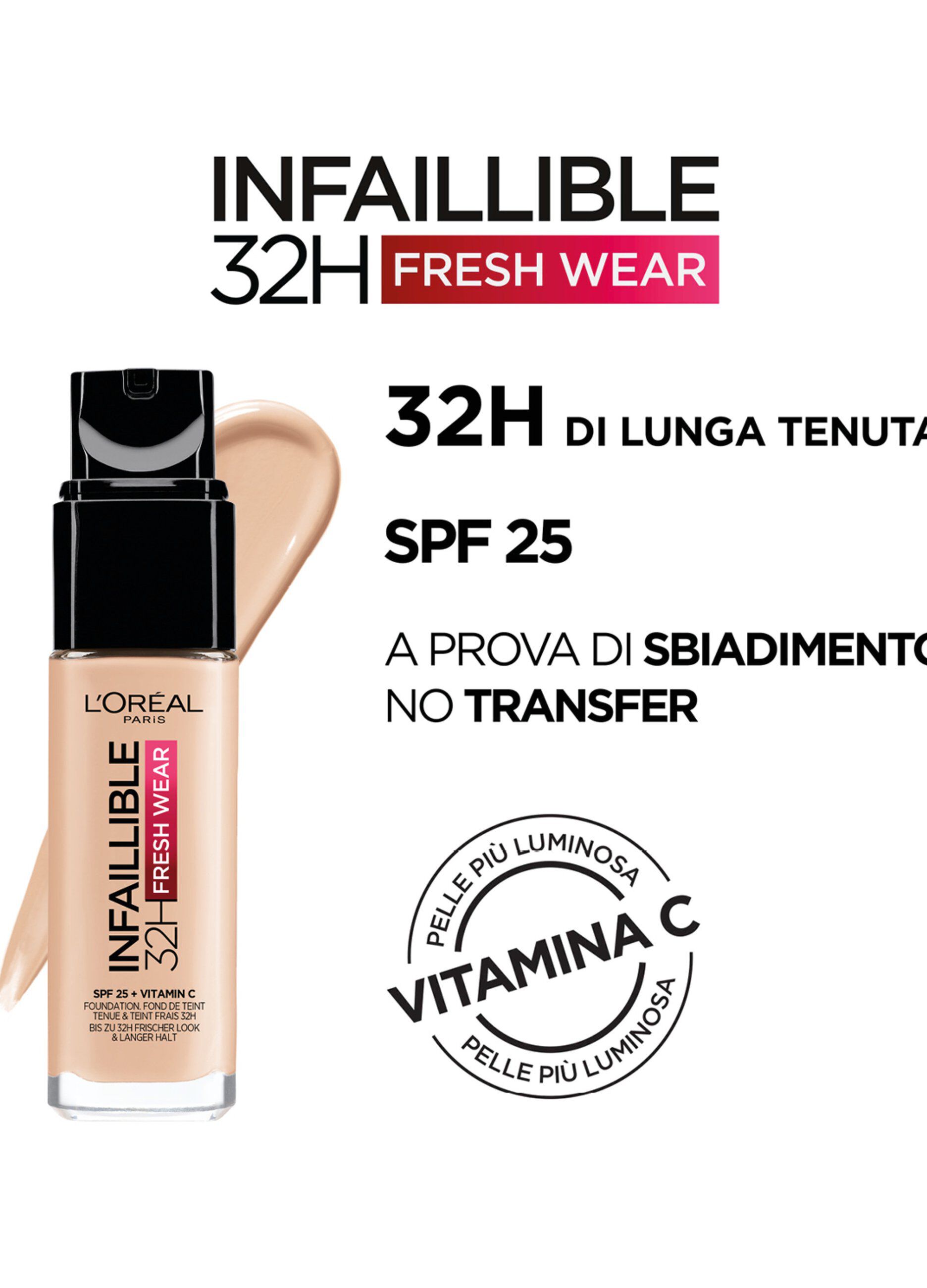 L'Oréal Paris Fondotinta Liquido Infaillible 32H, Coprente a Lunga Tenuta 32H, Formula Waterproof Idratante, 20 Ivoire, 30ml._1