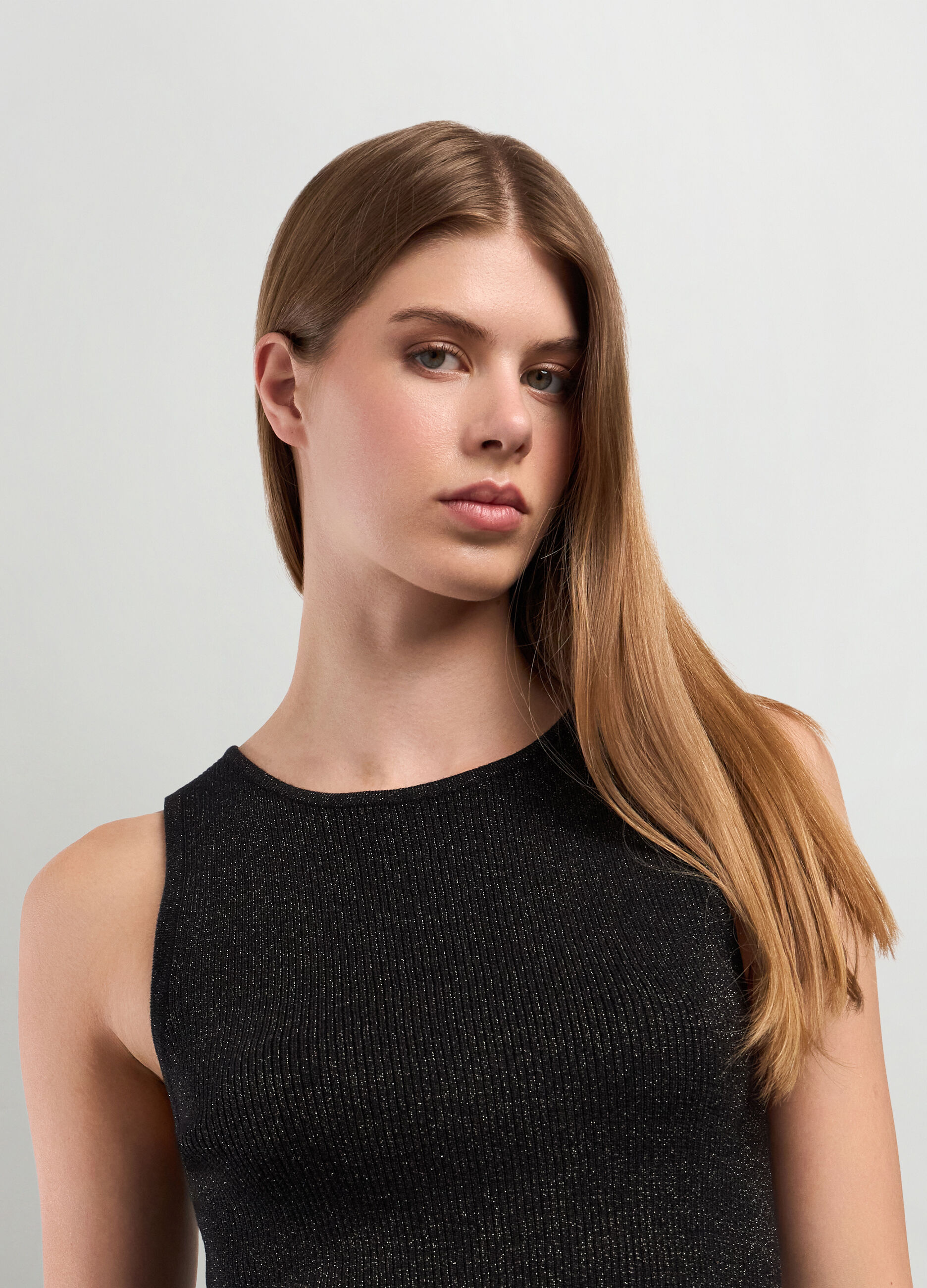 Top in costina di misto viscosa e filo lurex donna