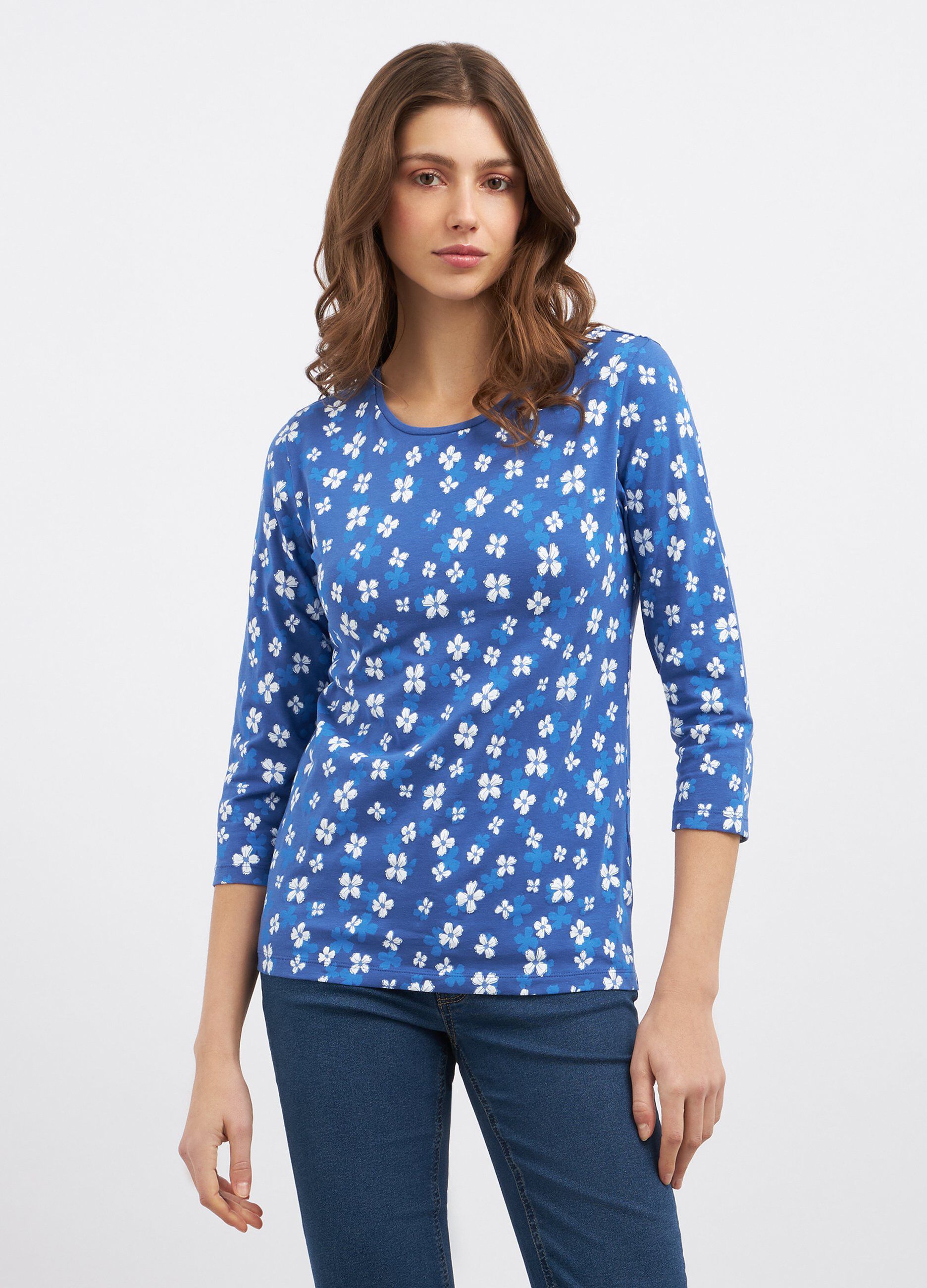 T-shirt floreale in cotone stretch donna_0