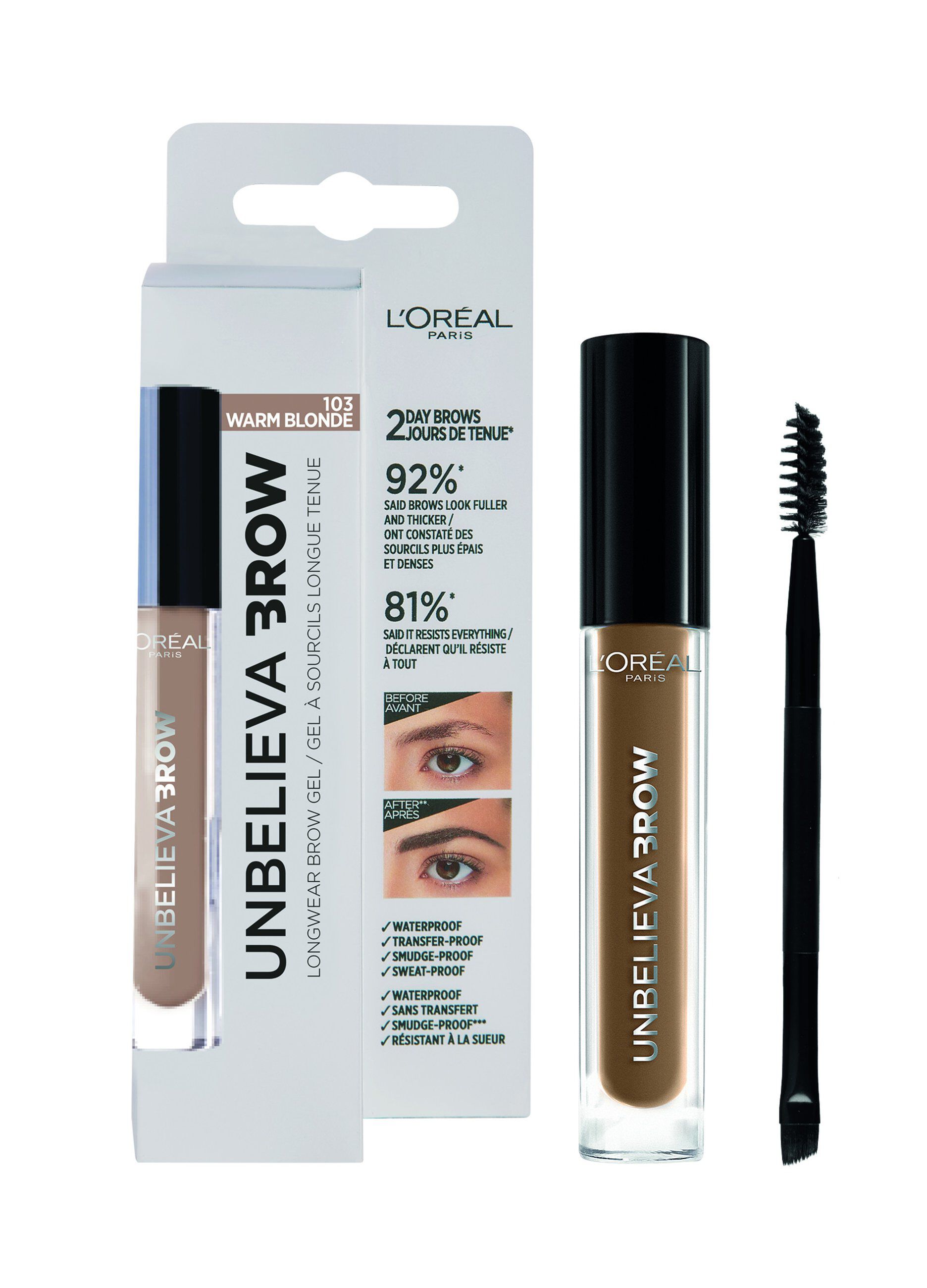 L'Oréal Paris Unbelievabrow, Gel per Sopracciglia a Lunga Tenuta Waterproof, Colore: Warm Blonde (103), 3,4 ml._0