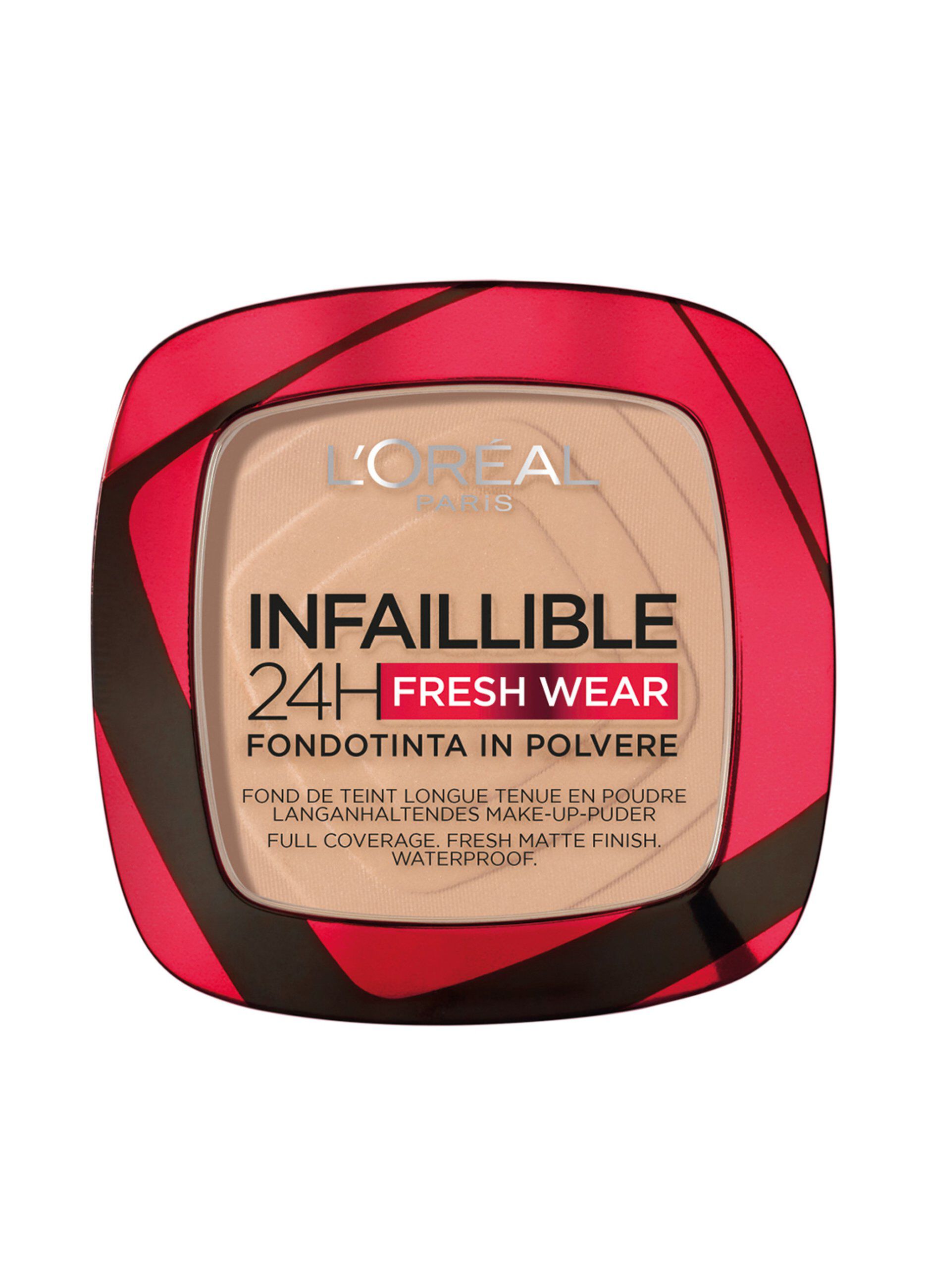 L'Oréal Paris Fondotinta compatto Infaillible 24H Fresh Wear, Formula in Polvere a Lunga Tenuta, Mask-Friendly, Low-Transfer e Waterproof, Copre come un fondotinta e opacizza come una polvere, 130 Beige Peau/True Beige._0