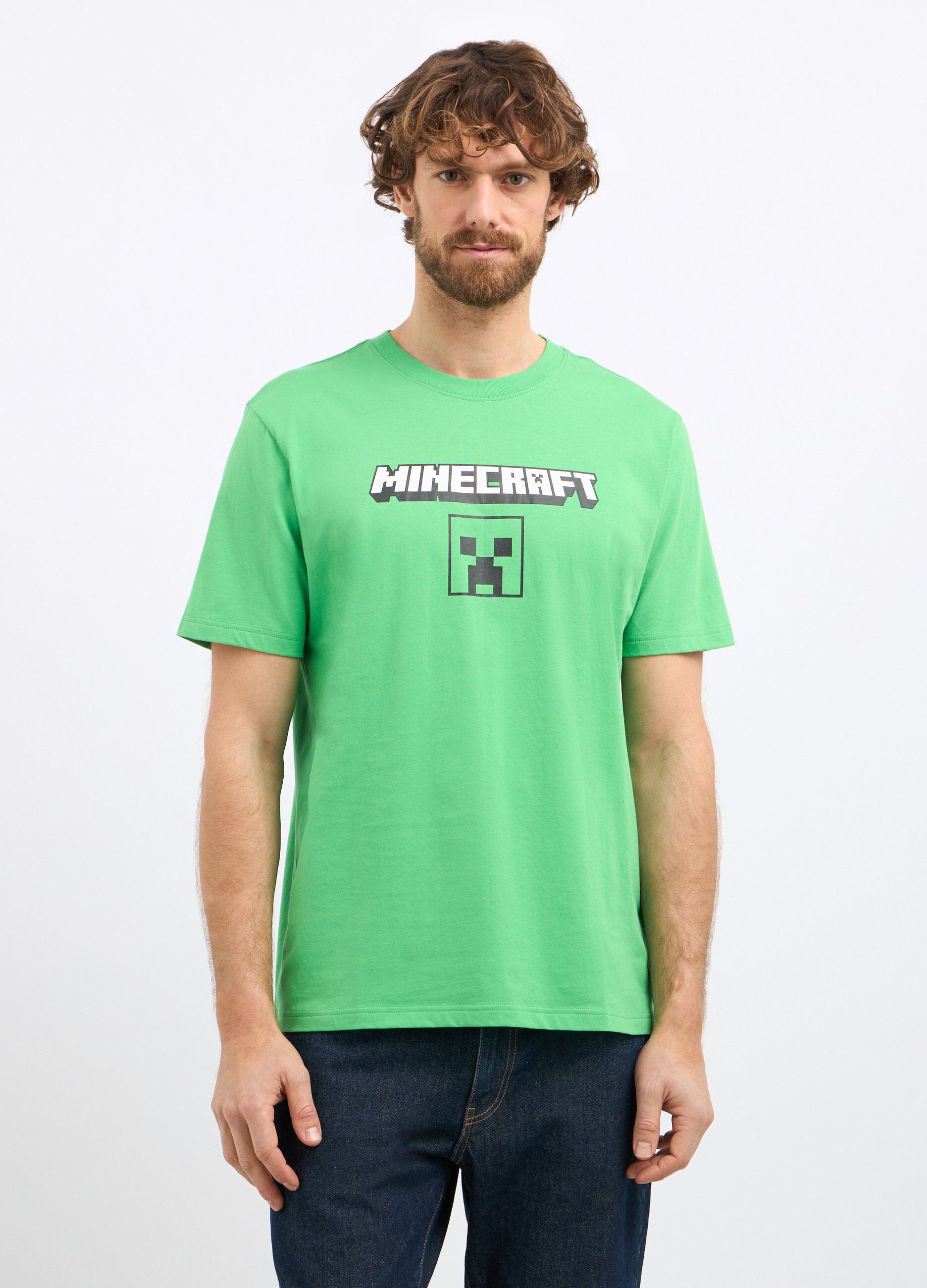 T-shirt girocollo Minecraft in puro cotone uomo_0