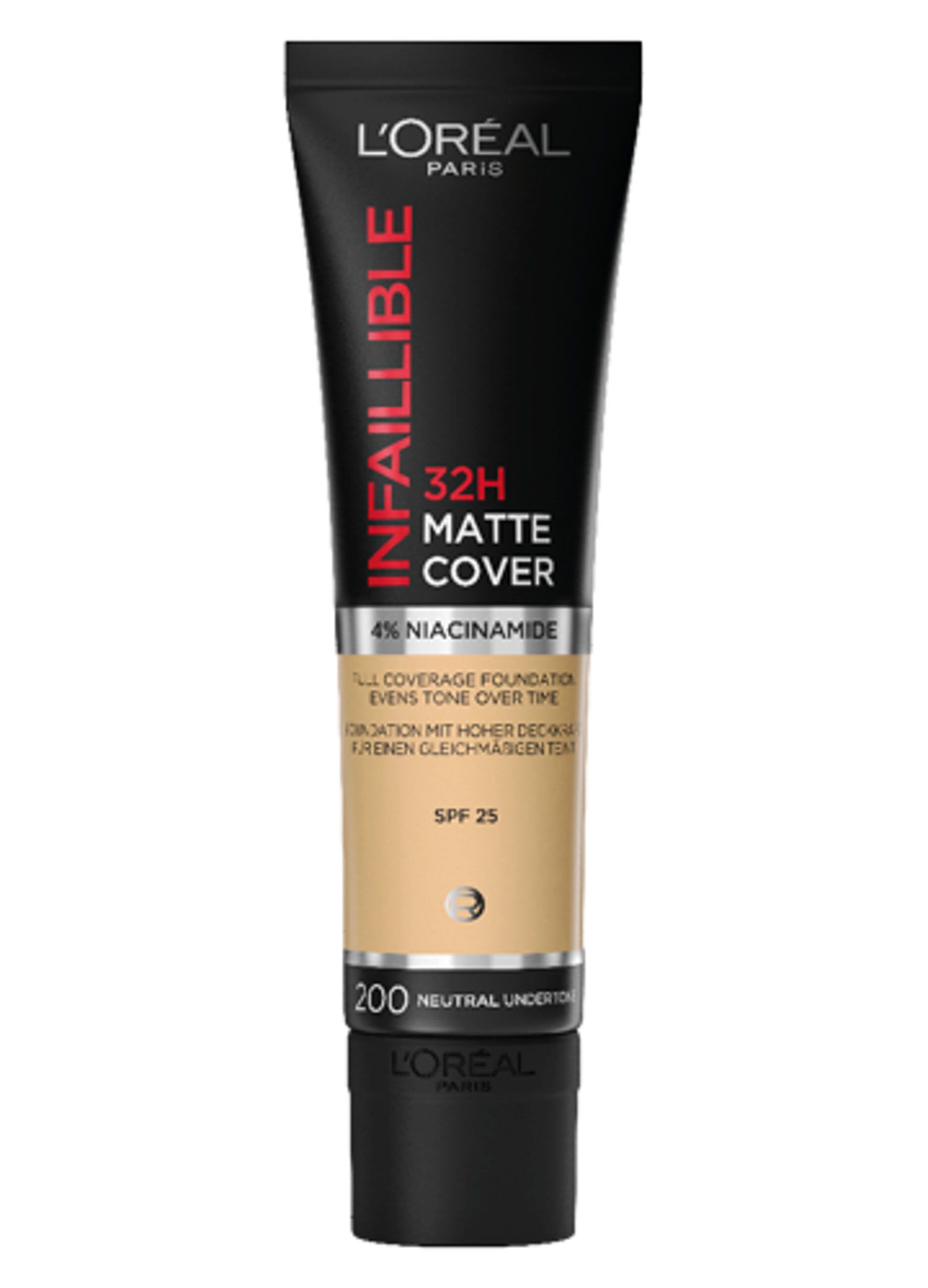 L'Oréal Paris Fondotinta Infaillible 32H Matte Cover, Make-Up dal Finish Matte Copertura Totale sulla Pelle, 200 Sable Doré, 30 ml._0