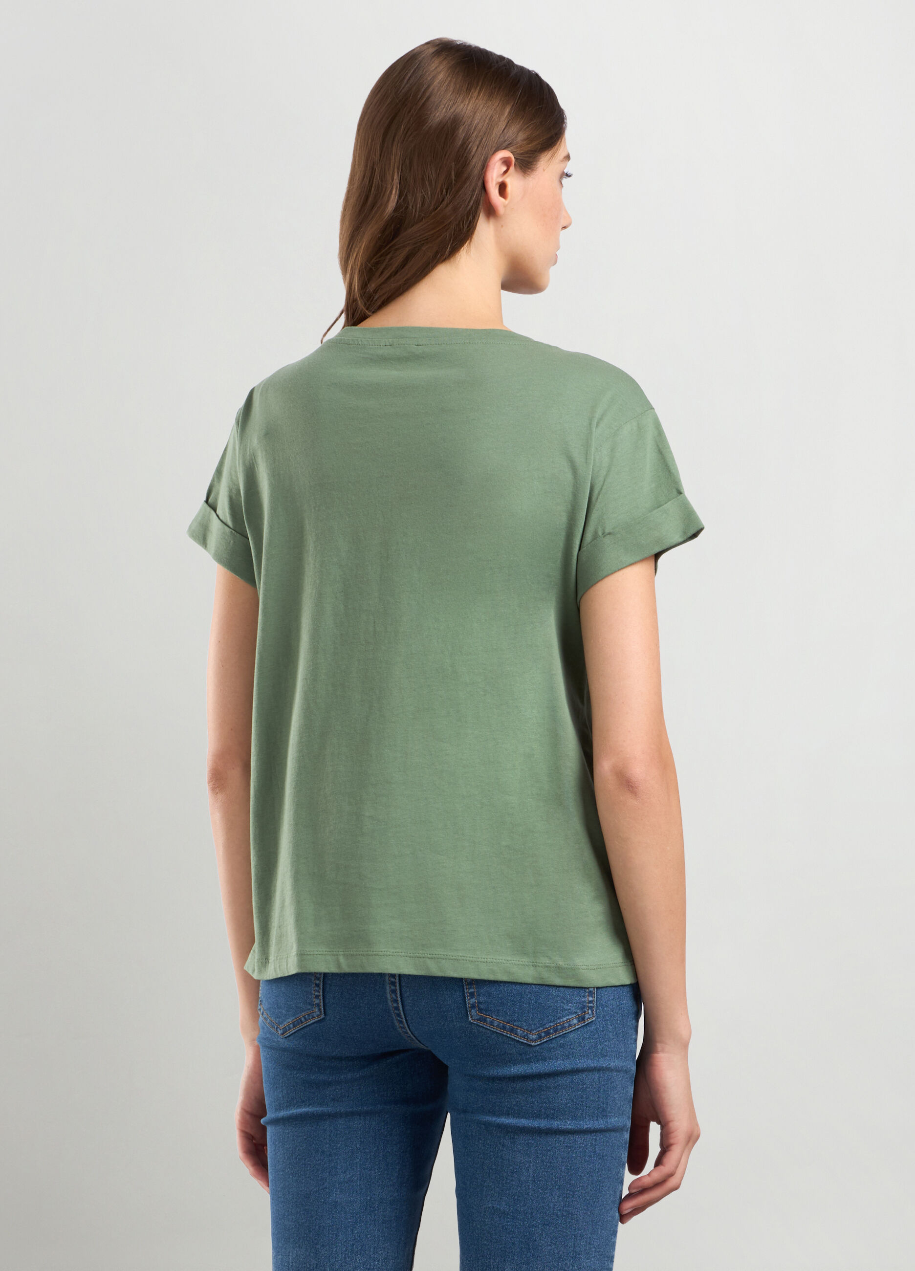 T-shirt in jersey di puro cotone con ricamo donna_1