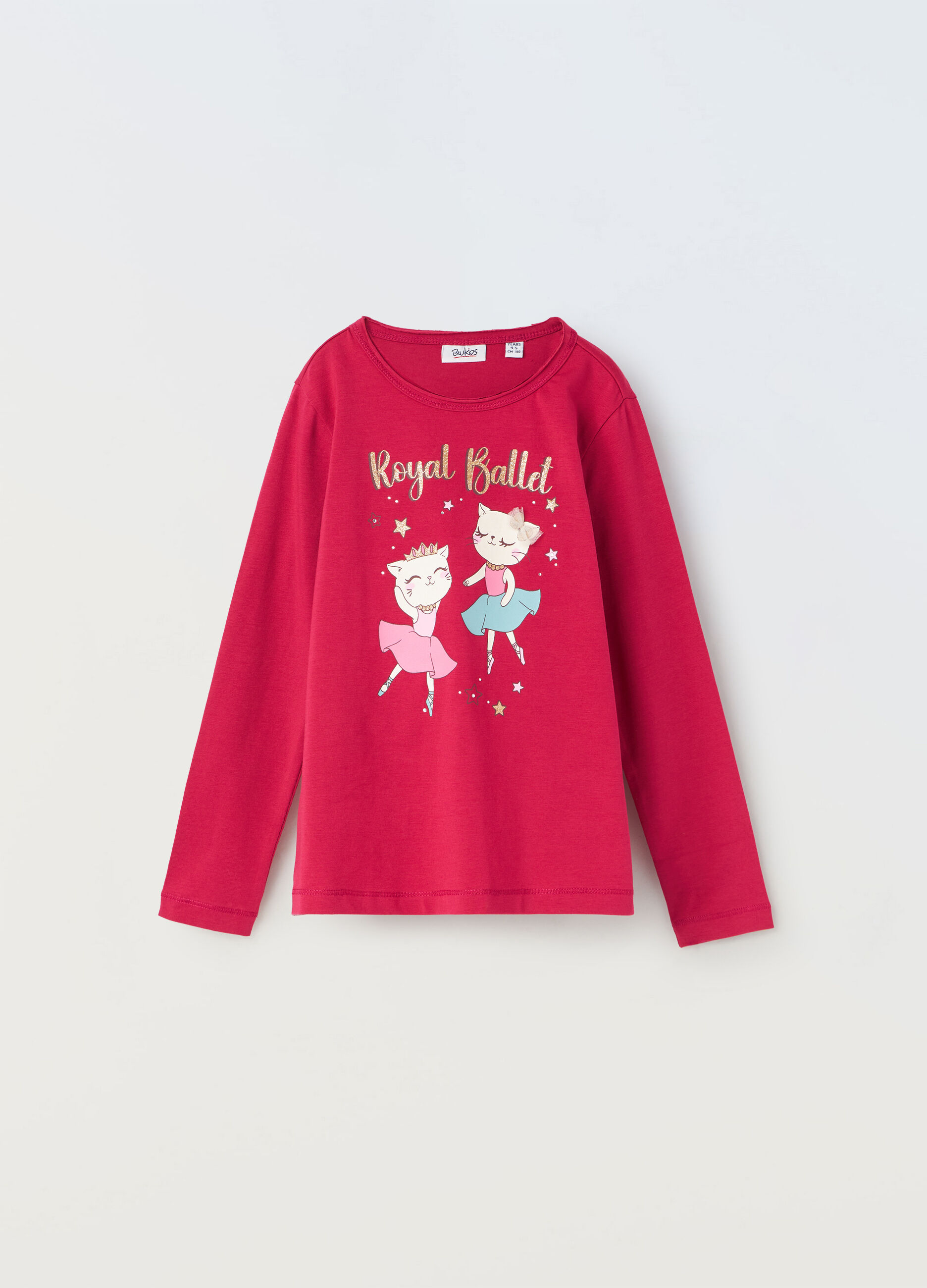 T-shirt in cotone stretch a maniche lunghe bambina_0