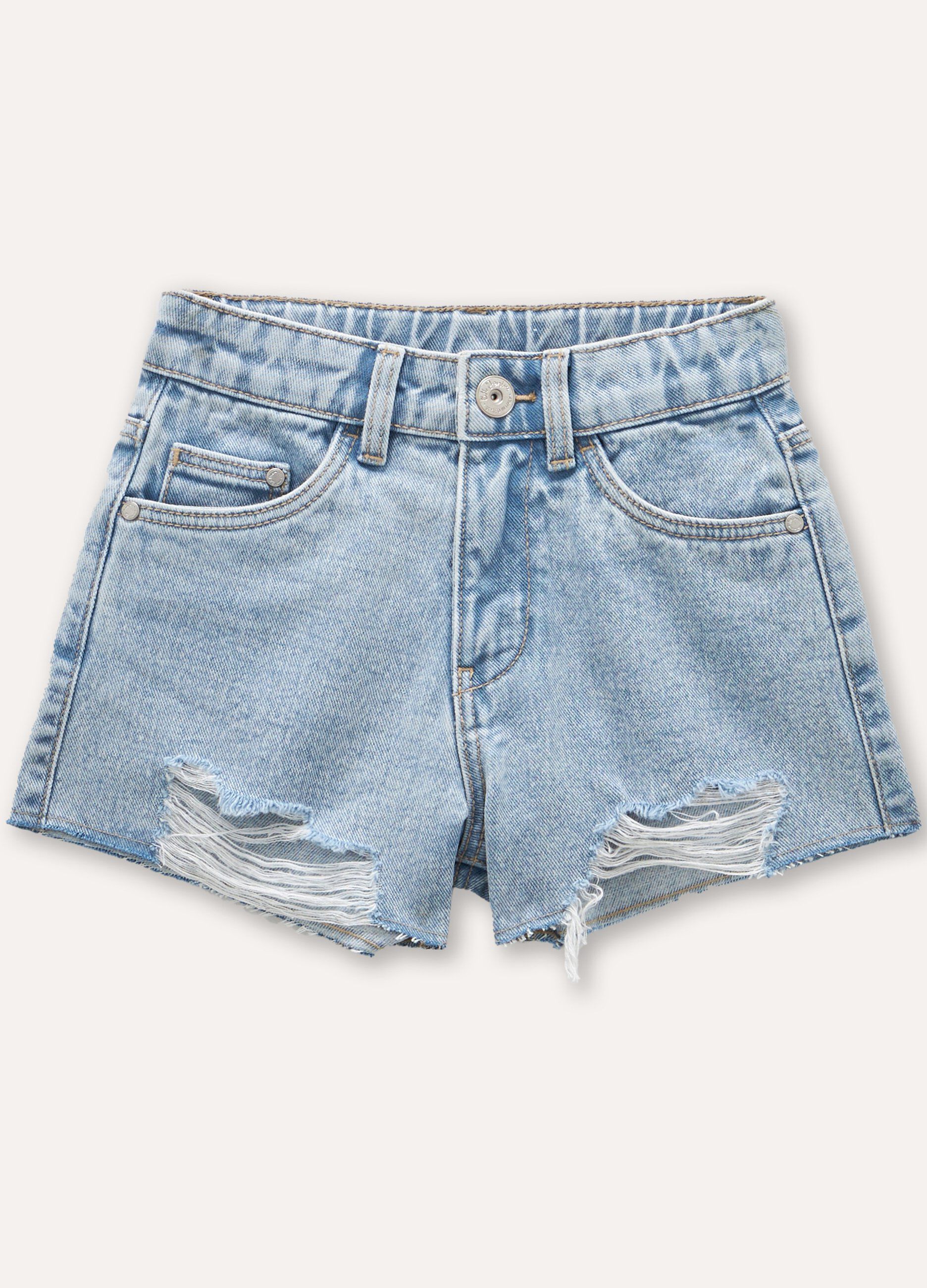 Shorts in denim strappato bambina_0
