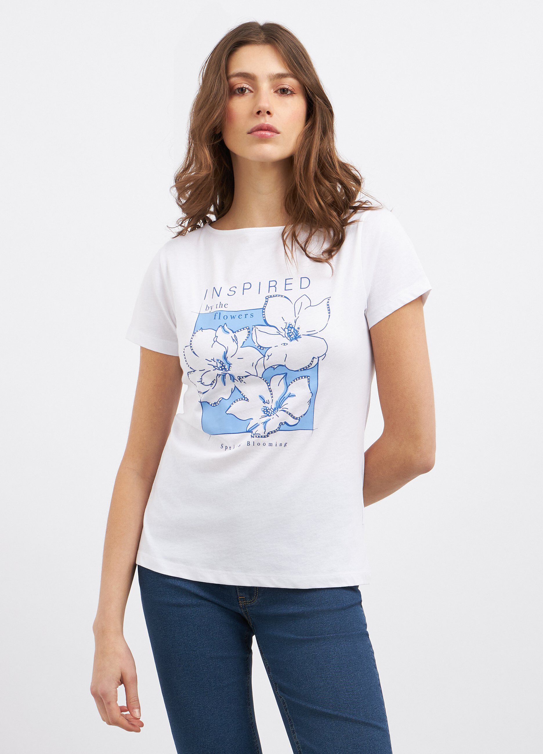 T-shirt in puro cotone con scollo a barchetta donna_0