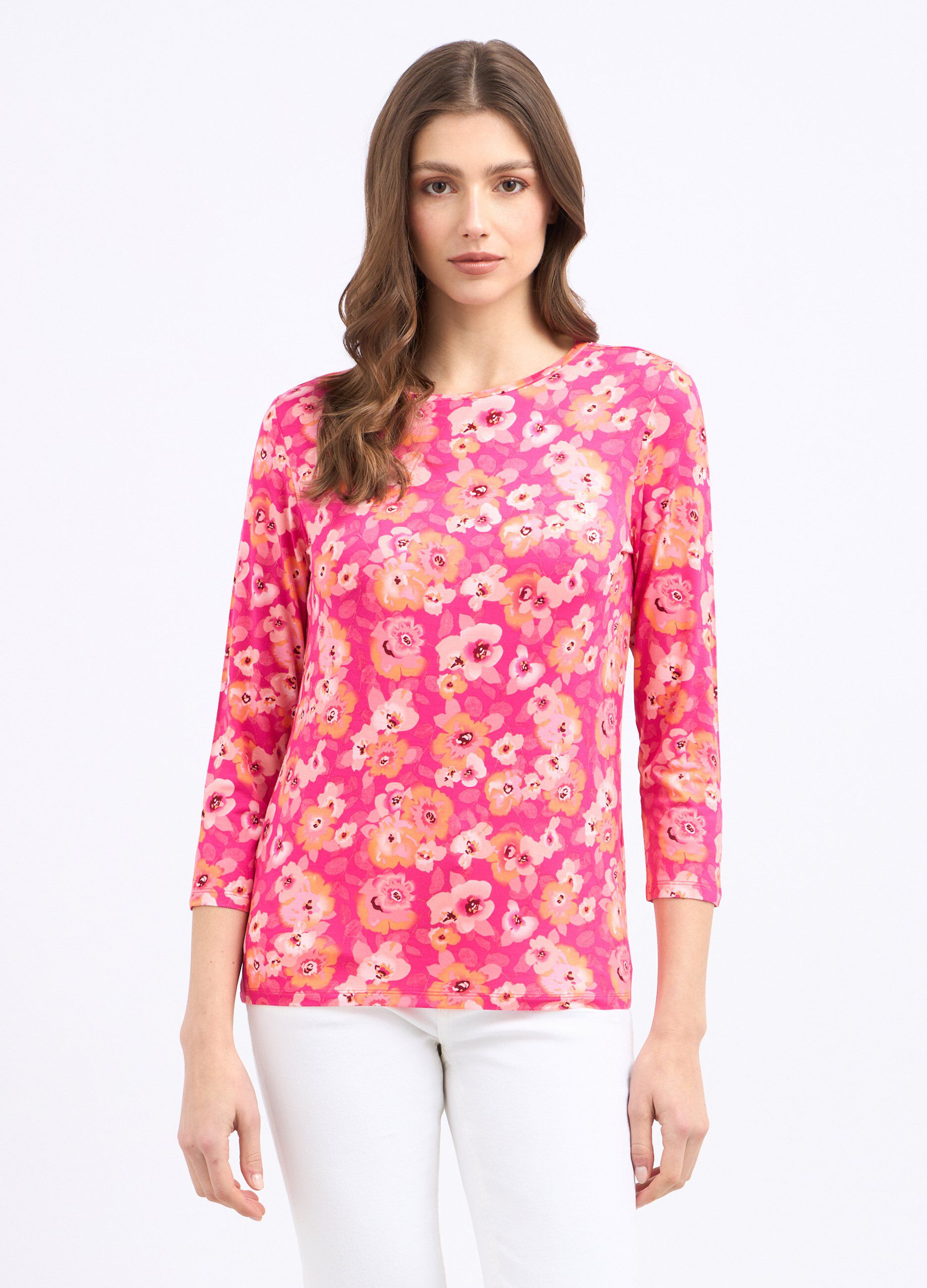 T-shirt floreale in viscosa stretch donna_0