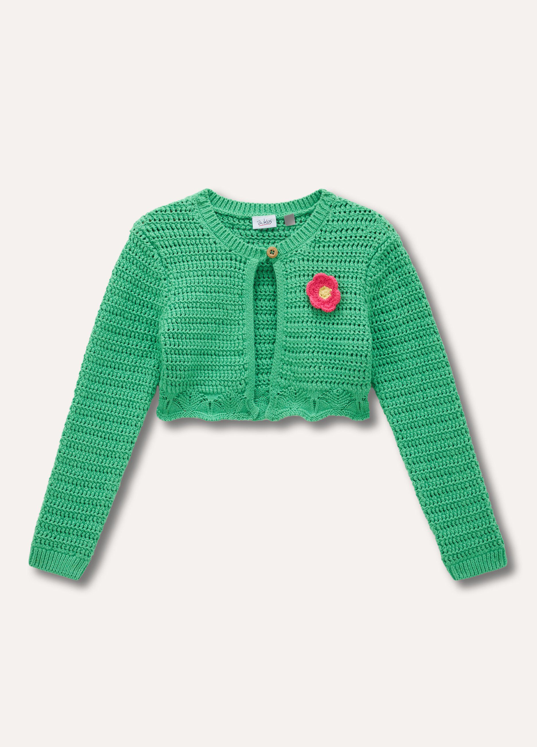 Cardigan tricot con ricami e applicazioni bambina_0