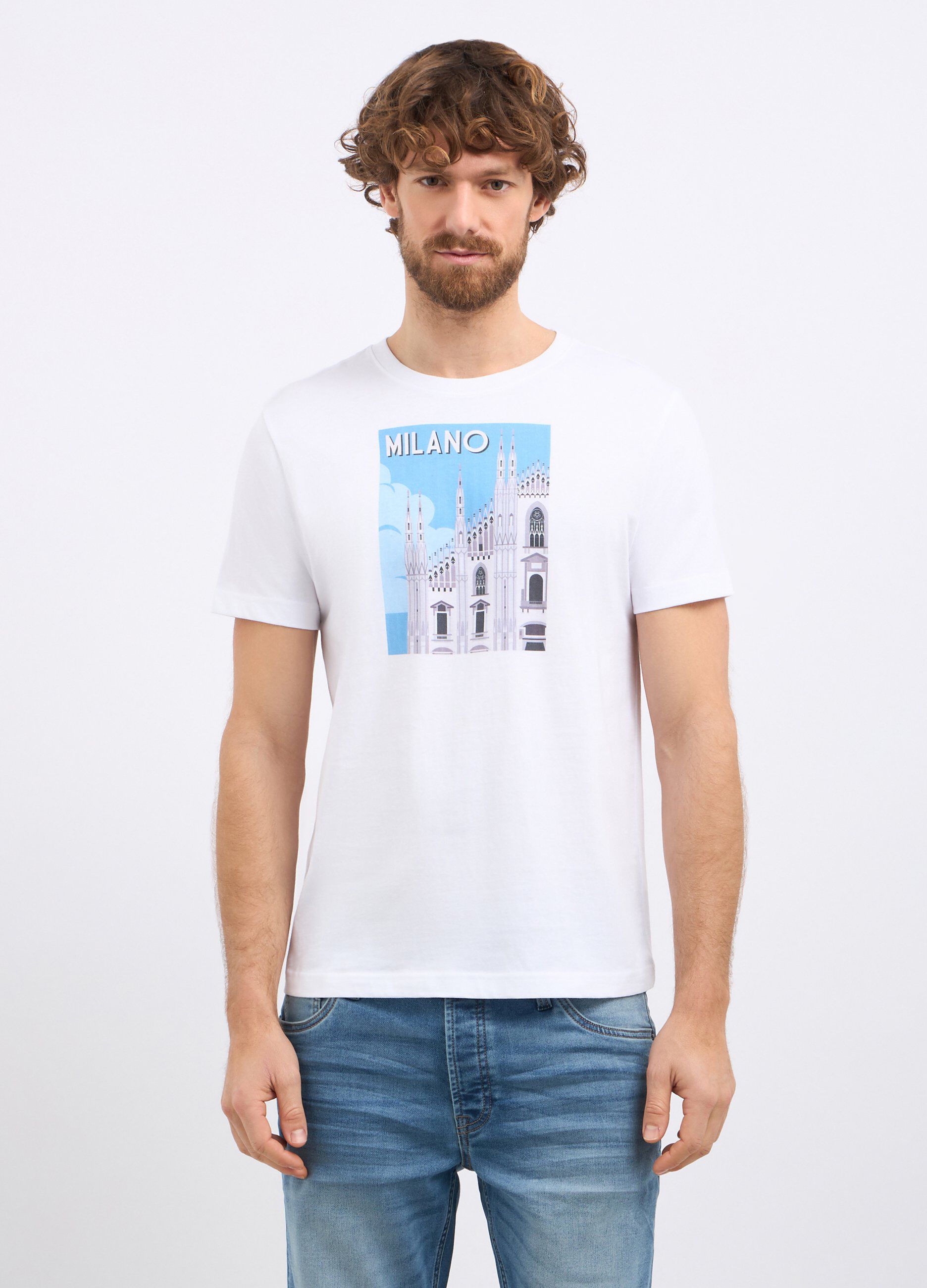T-shirt girocollo in puro cotone con stampa uomo_0