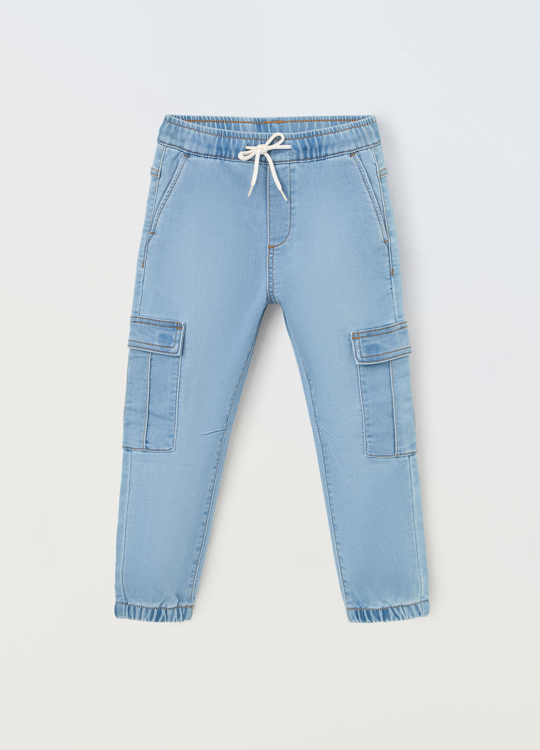 Joggers cargo in french terry denim bambino_0